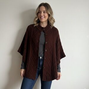 April Cornell Sz XS-S Cable Knit Brown Button Front Knit Cape Sweater